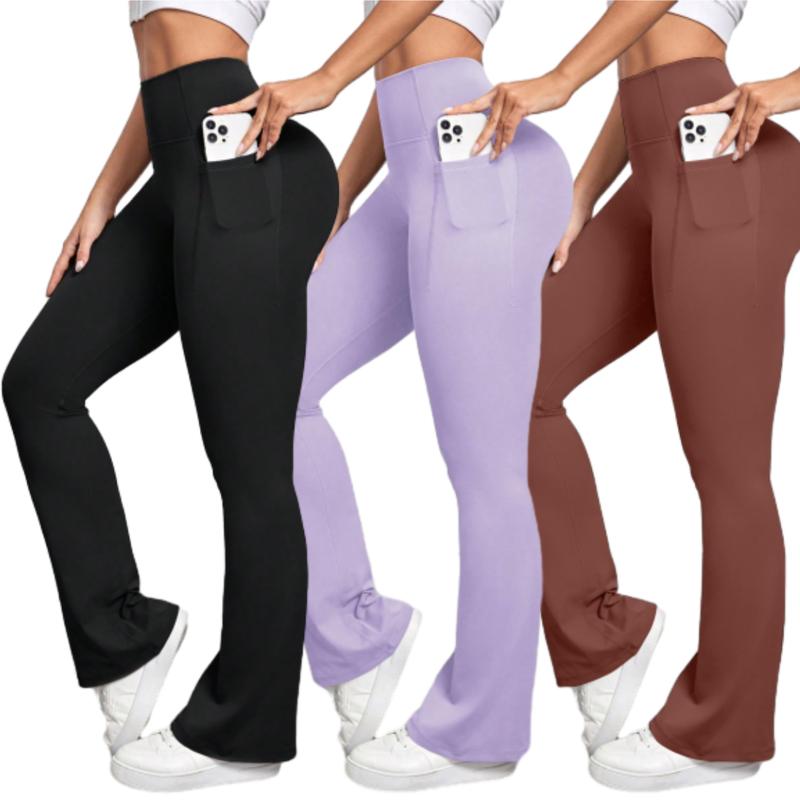 Arsoxy Women Flare Leg Leggings with Pockets, High Waisted Tummy Control Yoga Pants for All-Season Wear