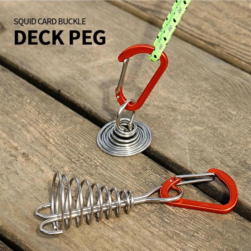 Deck Anchor Peg with Spring Hook, 3 Counts Portable Wind Rope Anchor, Windproof Tent Peg, Tent Accessories for Camping & Hiking