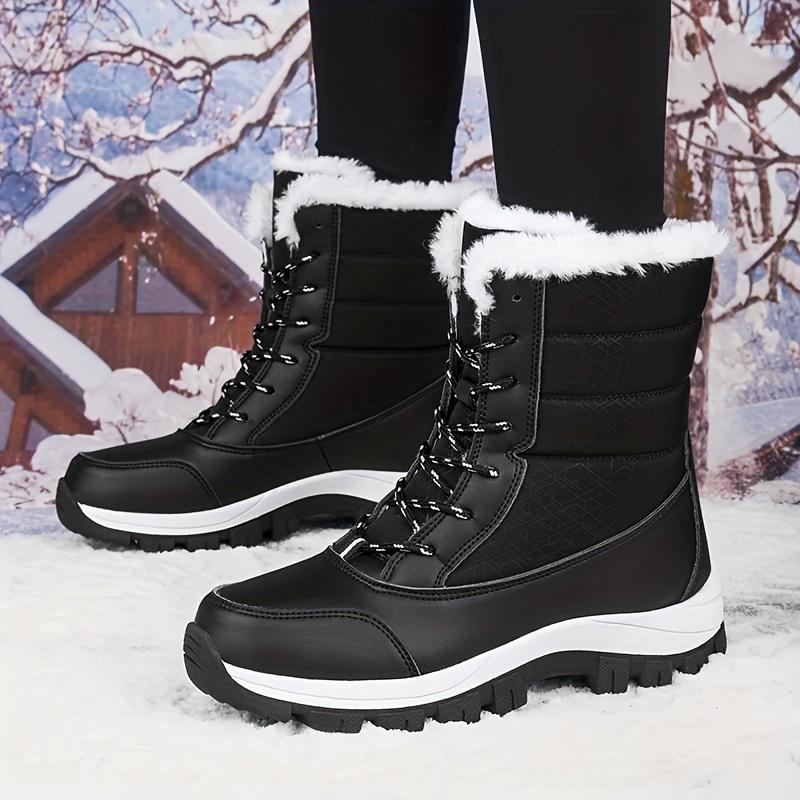 Winter Hiking Boots - Superior Grip, Ultra-Soft Fleece Lining, Comfy Lace-up Thermal Insulation - Designed for Women, Outdoor Activities, Faux Leather Mid Calf Boots