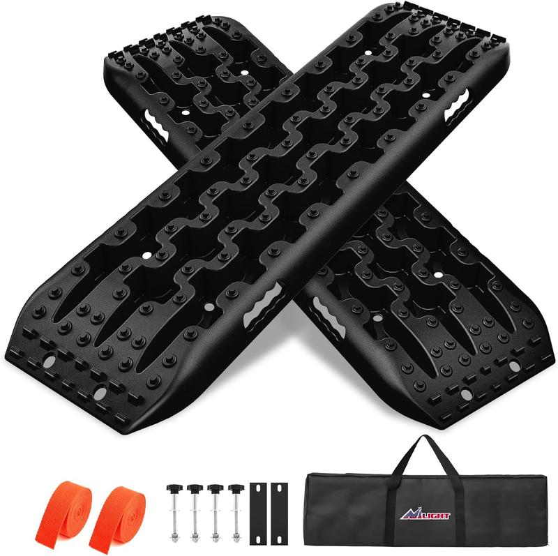 Nilight Recovery Off-road Traction Boards Emergency Tire Ladder Mats For 4WD 4X4 Mud Sand Snow with 2PCS Mounting kit Zipper Bag 2 leashes (Black)