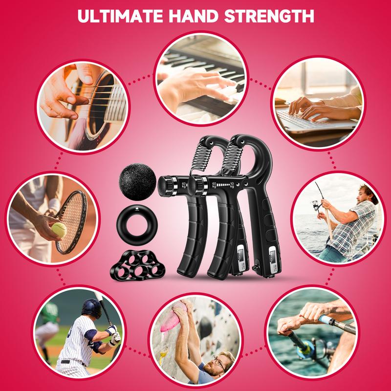 FitBeast Counting Hand Grip Strengthener Workout Kit (5 Pack), 2 Forearm Grip Adjustable Resistance Hand Gripper, Finger Stretcher, Grip Ring & Stress Relief Grip Ball for Athletes