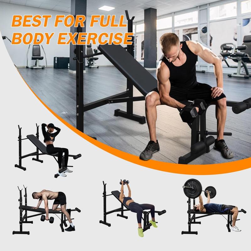 Olympic Adjustable Weight Bench Set, Workout Bench with Preacher Curl Pad and Leg Developer, Bench Press with Squat Rack, Olympic Weight Bench for Home Gym