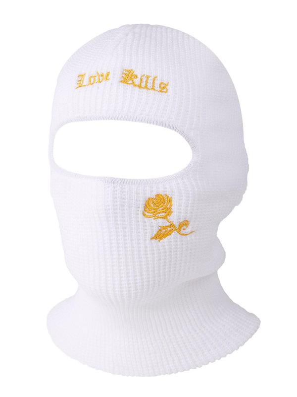 Unisex Sporty Letters & Rose Embroidered Balaclava Hat, Y2k Trendy Cycling Soft Balaclava Cap, Warm Ski Mask, Comfy All-match Punk Accessories for Fall & Winter