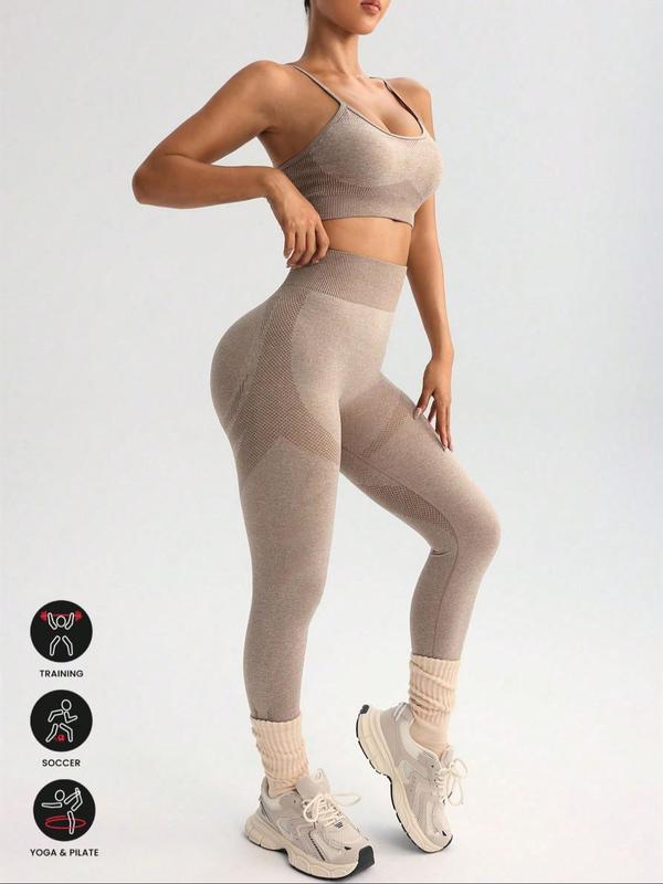 Women's Colorblock Criss Cross Sports Bra & High Waist Leggings Tracksuit Set, Sporty Breathable Outfits for Yoga Gym Workout Running, Ladies Sportswear for All Seasons