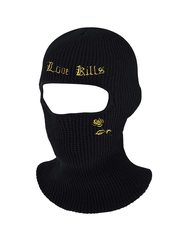 Unisex Sporty Letters & Rose Embroidered Balaclava Hat, Y2k Trendy Cycling Soft Balaclava Cap, Warm Ski Mask, Comfy All-match Punk Accessories for Fall & Winter