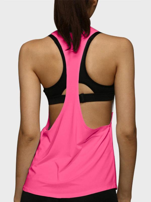 Women's Solid Backless Sports Racerback Vest, Quick Drying Breathable U Neck Sports Tank Top for Gym Workout Running, Ladies Sportswear Clothing for Summer