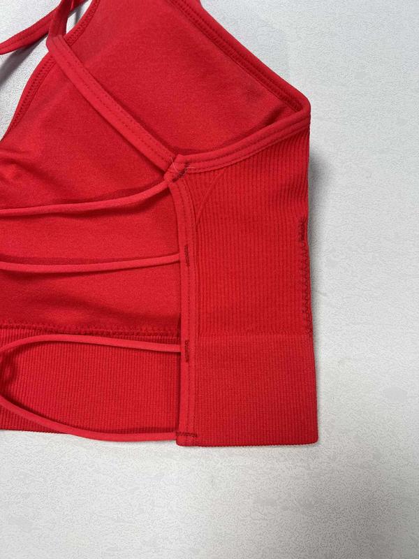 Women's 6pcs Solid Ribbed Criss Cross Backless Sports Bra, Breathable Comfortable Sports Bra for Yoga Gym Workout, Summer Outfits, Ladies Sportswear for All Seasons, Gym Clothing, Bras for Women, 6 Piece Sets