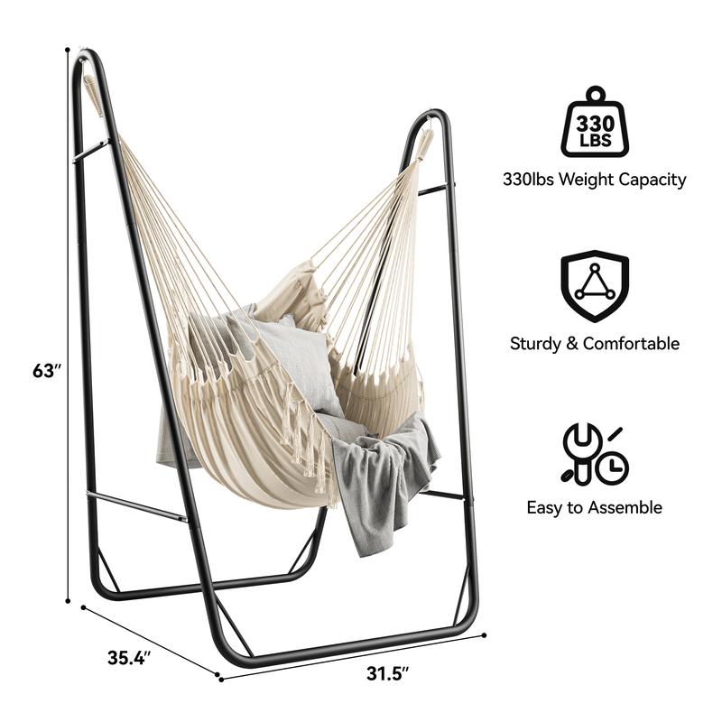 YITAHOME Hammock with Stand, Max. load 150 kg, Hammock Stand with Hanging Swing, 132x90x160 cm, Sturdy Steel Frame, Swing Chair with 2 Hooks and 1 Side Pocket for Patio, Balcony and Garden