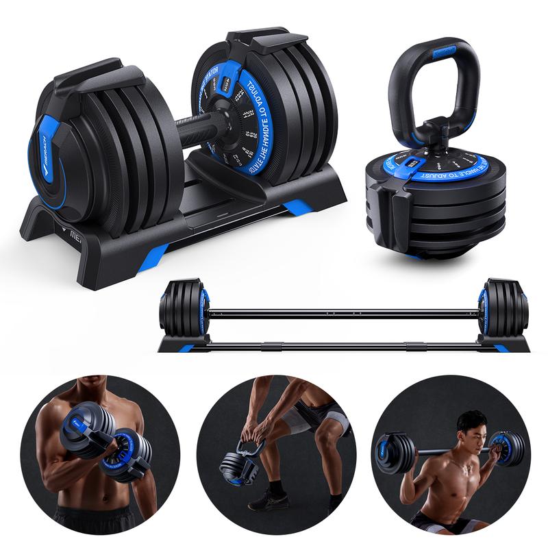 MERACH Adjustable Dumbbell 2-24kg 3in1 Barbell Kettlebell