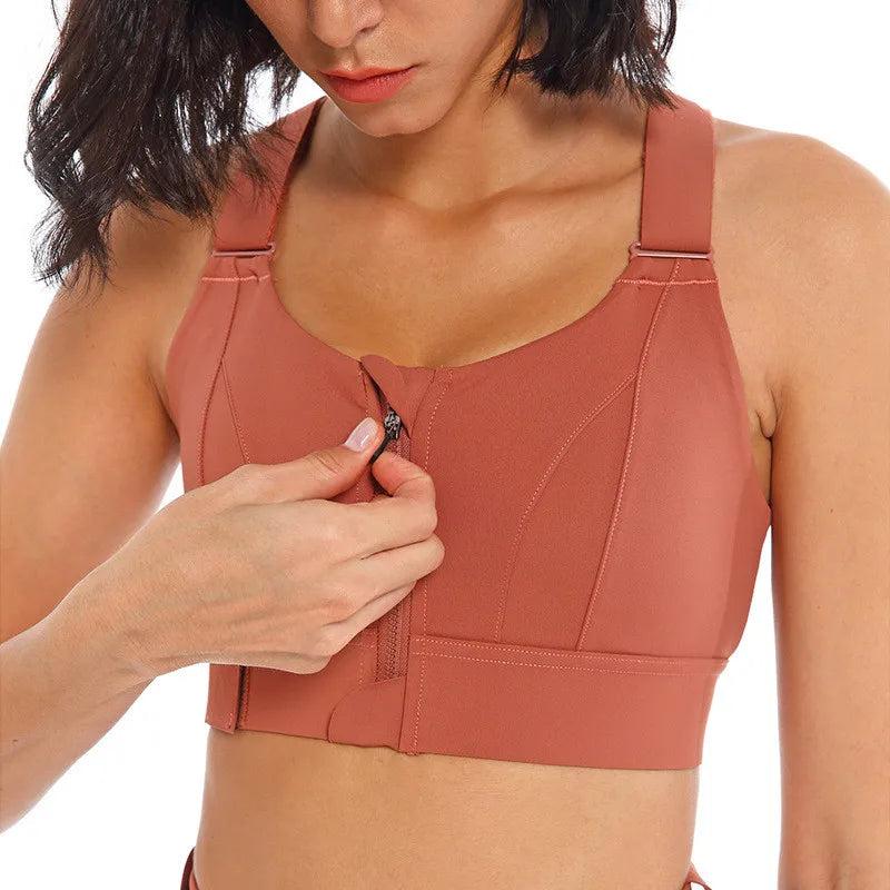 Women's Front Zipper Sports Bra, Plus Size Adjustable Strap