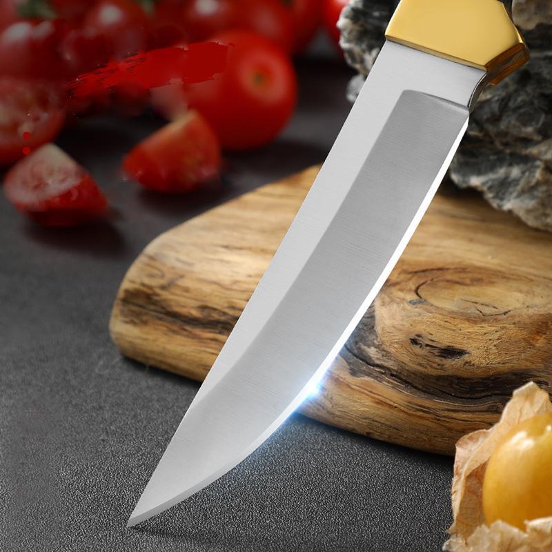 Stainless Steel Knife, 1 Count Sharp Straight Knife with Colorful Wooden Handle & Cover, Kitchen Gadgets for Camping, Hiking, Fishing