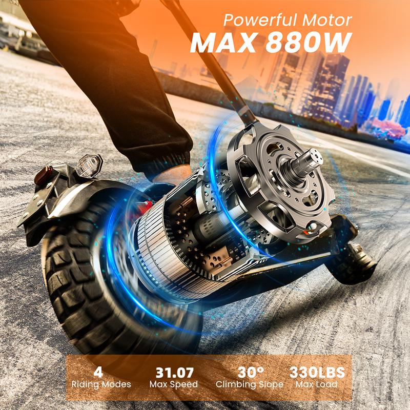 D20 Electric scooter MAX 880W motor, aluminum  alloy build lightweight and portable, 31.07mph speed, 50km range, night safety light, suitable for commuting and leisure scooter electric