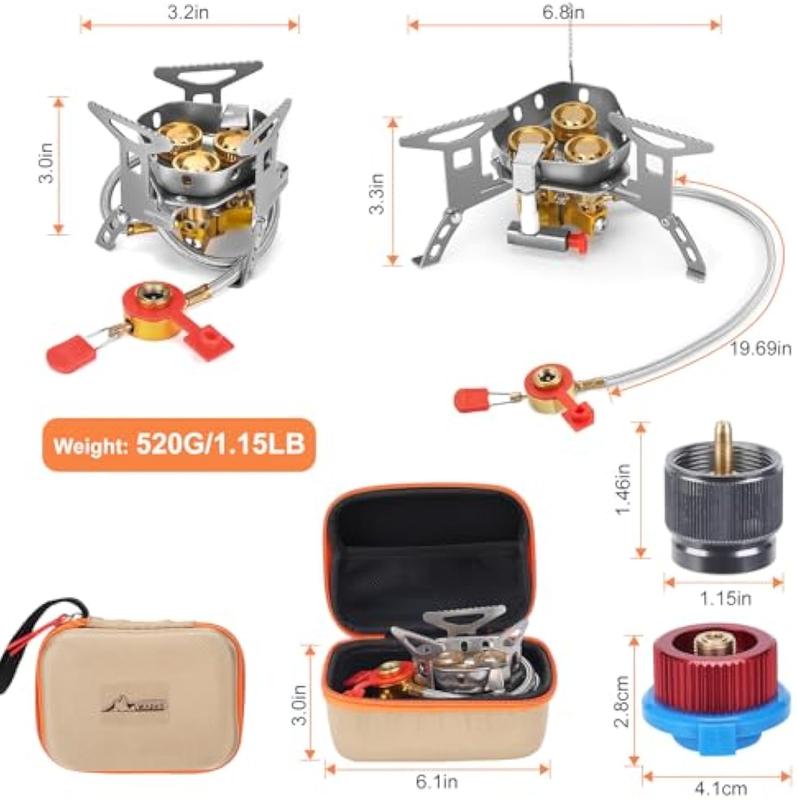 WADEO 6800W Windproof Camp Stove, Backpacking Stove with Piezo Ignition, Camping Gas Stove with Two Fuel Canister Adapter, Carry Case, Portable Stove for Outdoor Backpacking Hiking and Picnic