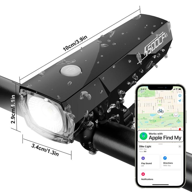 Rechargeable Bike Light, Super Bright Bicycle Headlight Built-in Apple Find My Positioner, Cycling Light for Outdoor