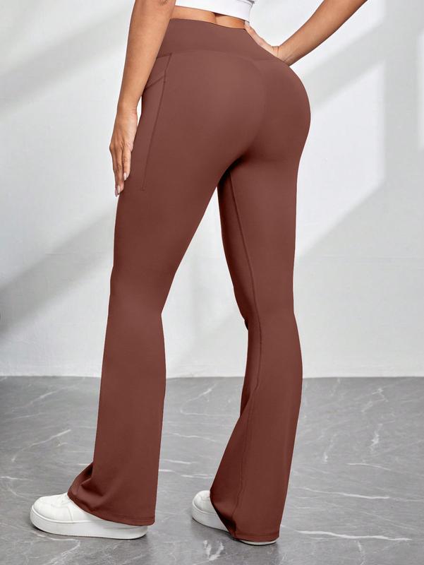 Arsoxy Women Flare Leg Leggings with Pockets, High Waisted Tummy Control Yoga Pants for All-Season Wear