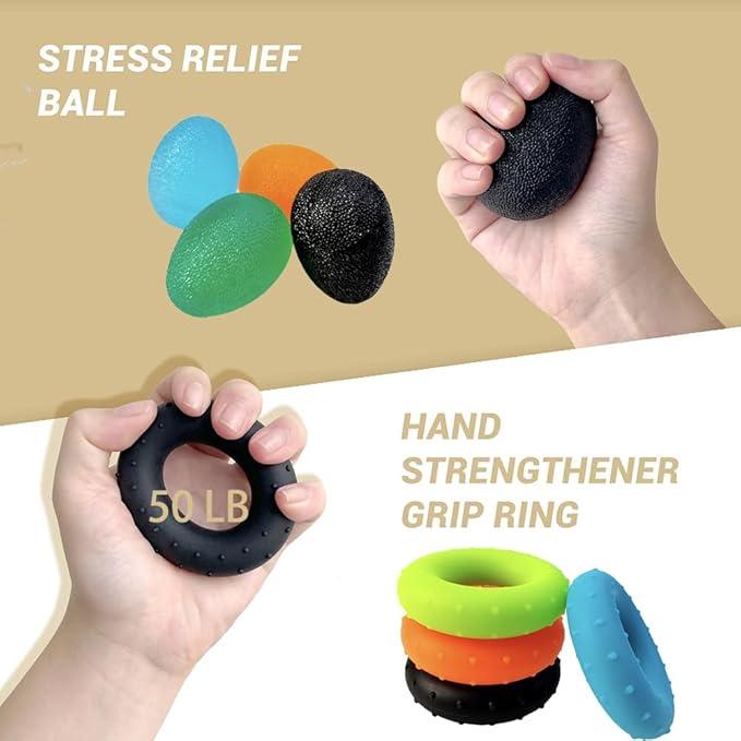 5 Pack Grip Strength Trainer Kits, Hand Grip Strengthener, Finger Exerciser, Hand Extension Exerciser, Finger Stretcher, Stress Relief Ball, Forearm Workout Ring for Muscle Building and Injury Recover