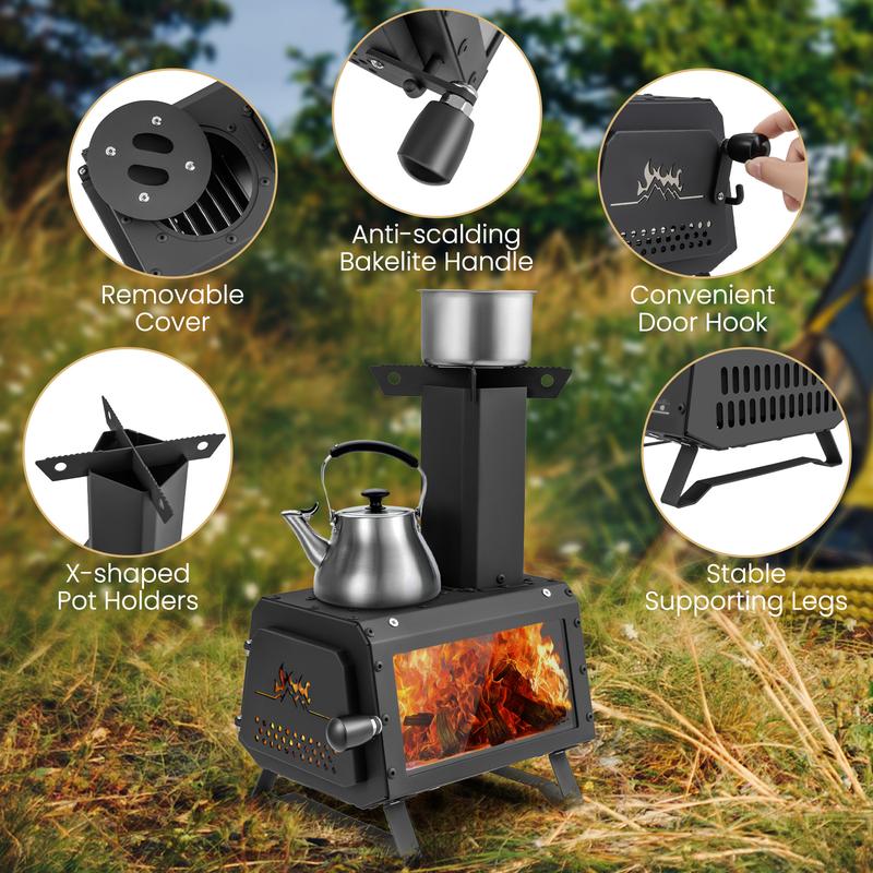 FestivalJoy-Portable Wood Camping Burning Stove Heater with 2 Cooking Positions