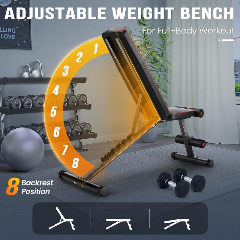 OPPSDECOR Weight Bench, Adjustable & Foldable for BenchPress, Strength Training and Full BodyWorkout.Perfect for Adjustable in Your Home Gym