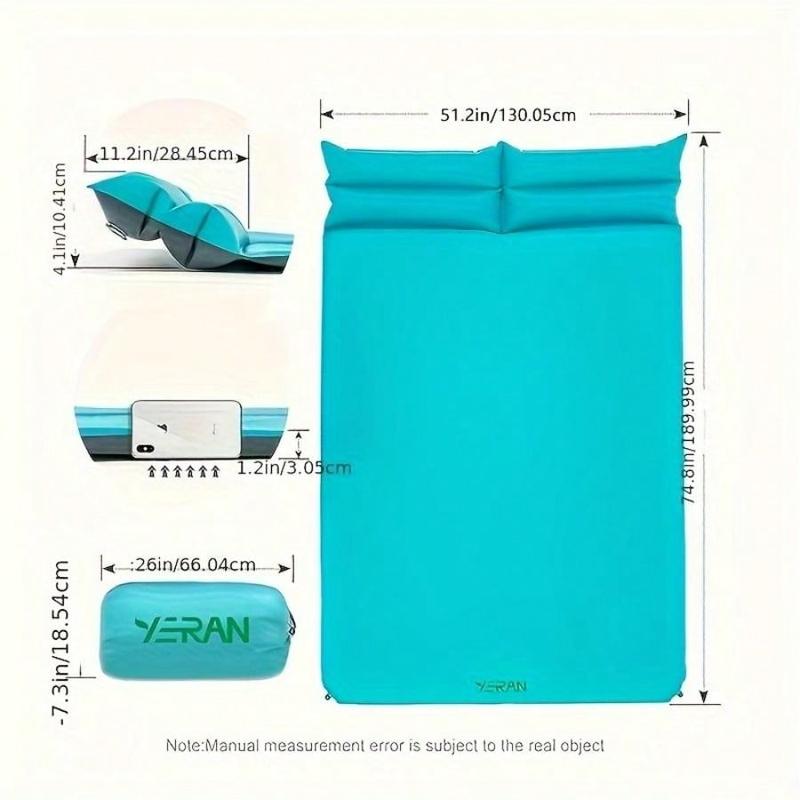 Double Sleeping Pad, 2in Memory Foam Camping Mattress 2 Person With Pillow, 5R Insulated Self Inflating Camping Pad, Air Mattress Inflatable Sleeping Mat For Backpacking,