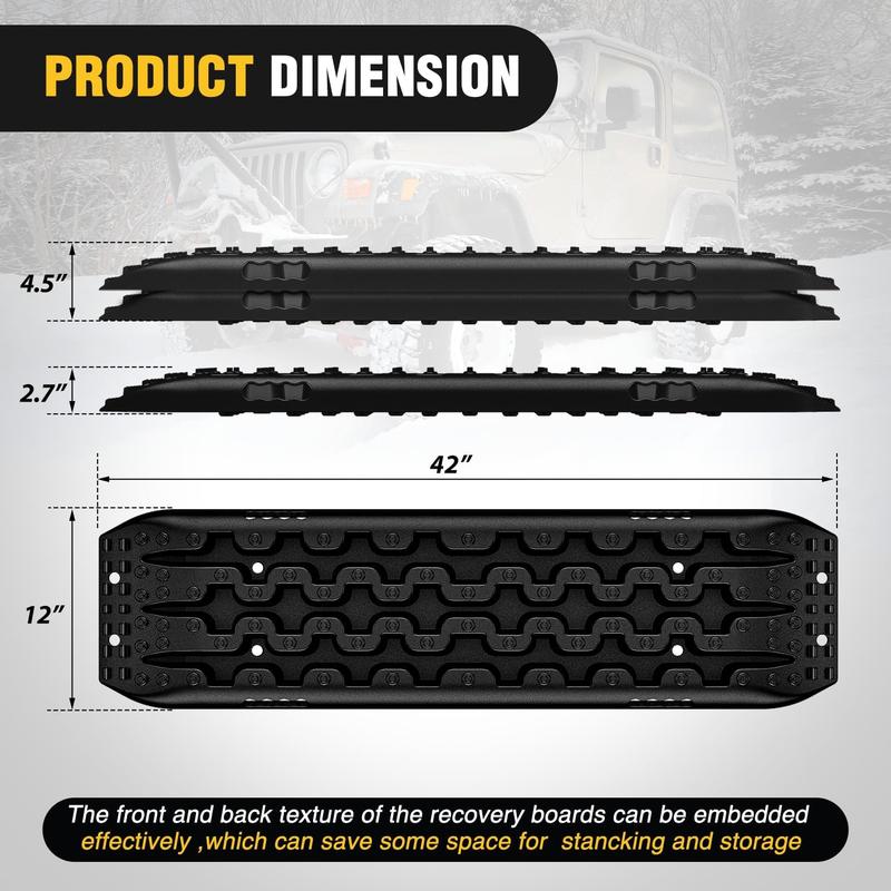 Nilight Recovery Off-road Traction Boards Emergency Tire Ladder Mats For 4WD 4X4 Mud Sand Snow with 2PCS Mounting kit Zipper Bag 2 leashes (Black)