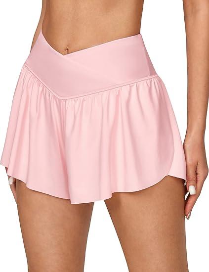 IUGA Women's 2 in 1 Flowy Shorts Butterfly Crossover High Waisted Running Athletic Skort Preppy Clothes