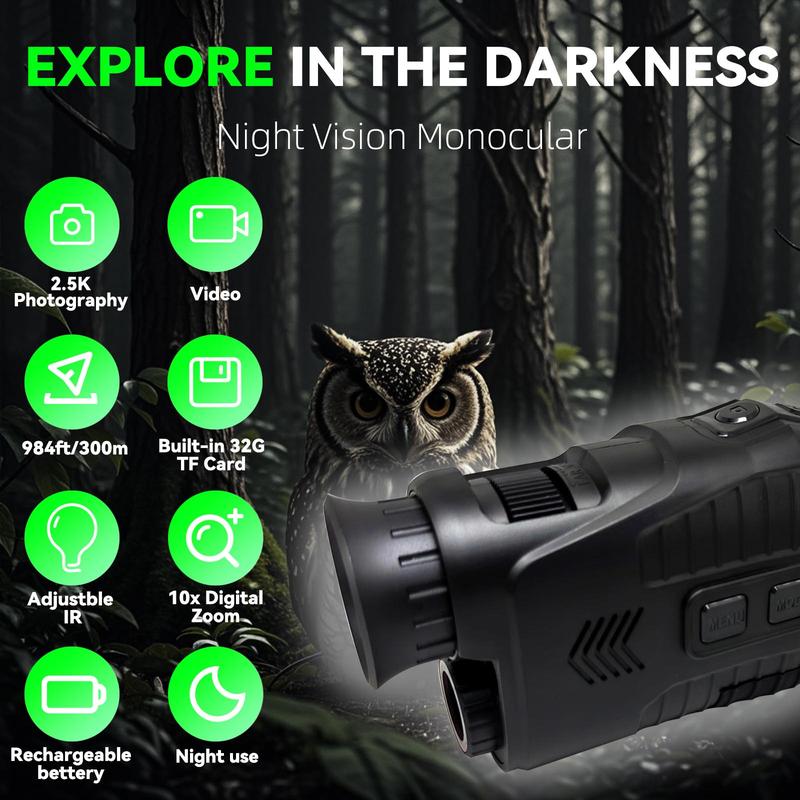 Night Vision Monocular , Capture HD Photos & Videos with 10X Digital Zoom ,Ideal Holiday Gift for Outdoor Enthusiasts, Hunters, Campers