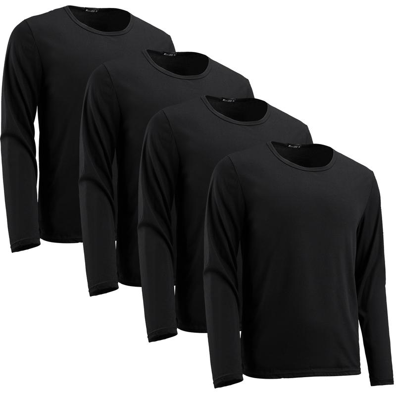 4 Pack: Men's Dry-Fit UV Moisture Wicking UPF 50+ SPF Sun Protective Fishing Hiking Swim Long Sleeve T-Shirt