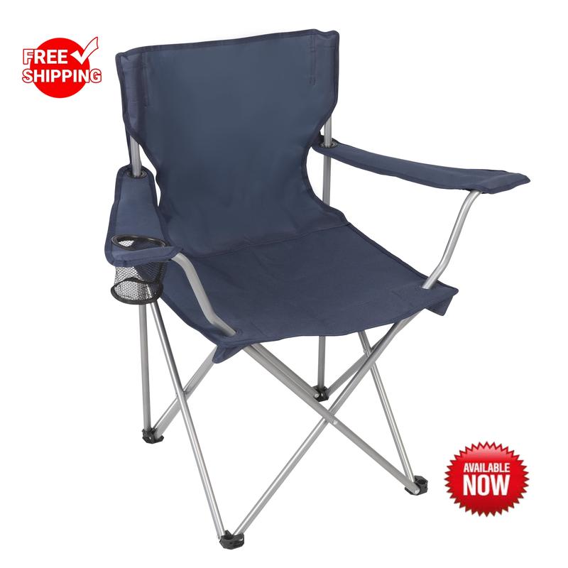 O.z.a.r.k T.r.a.i.l Basic Quad Folding Camp Chair with Cup Holder, Dark Blue  Black  Red , Adult