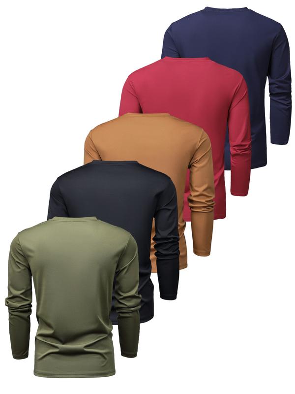 5 Pack Solid Crew Neck Men's Fashionable Long Sleeve Sports T-Shirt, Leisure sports long sleeved T-shirt,Comfortable and Versatile