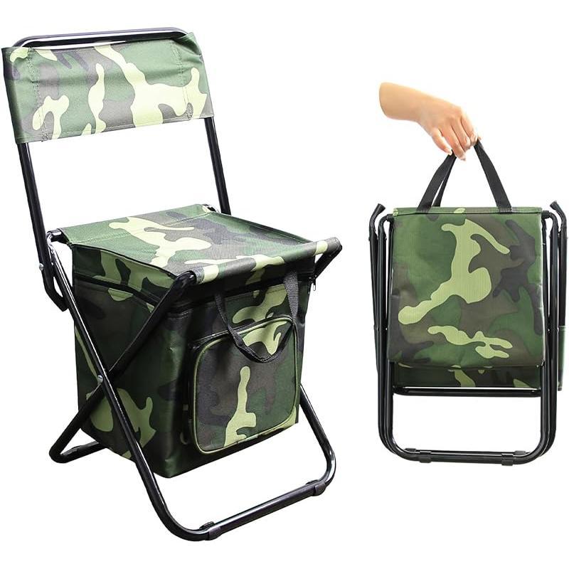 Portable Foldable Camping Chair with Cooler Bag with Backrest Fishing Stool Hunting Chair Backpack for Fishing Hiking Hunting (Green)