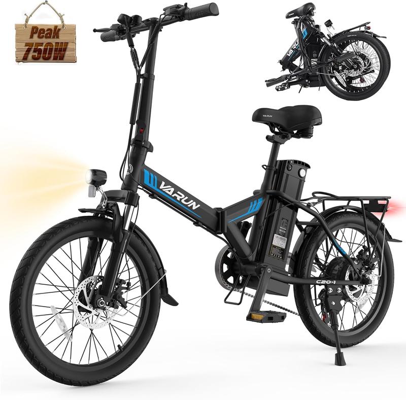 VARUN Electric Bike - Peak 750W Folding Ebike for Adults Up to 40 Miles 20MPH, 48V Removable Lithium-Battery, Stylish 20