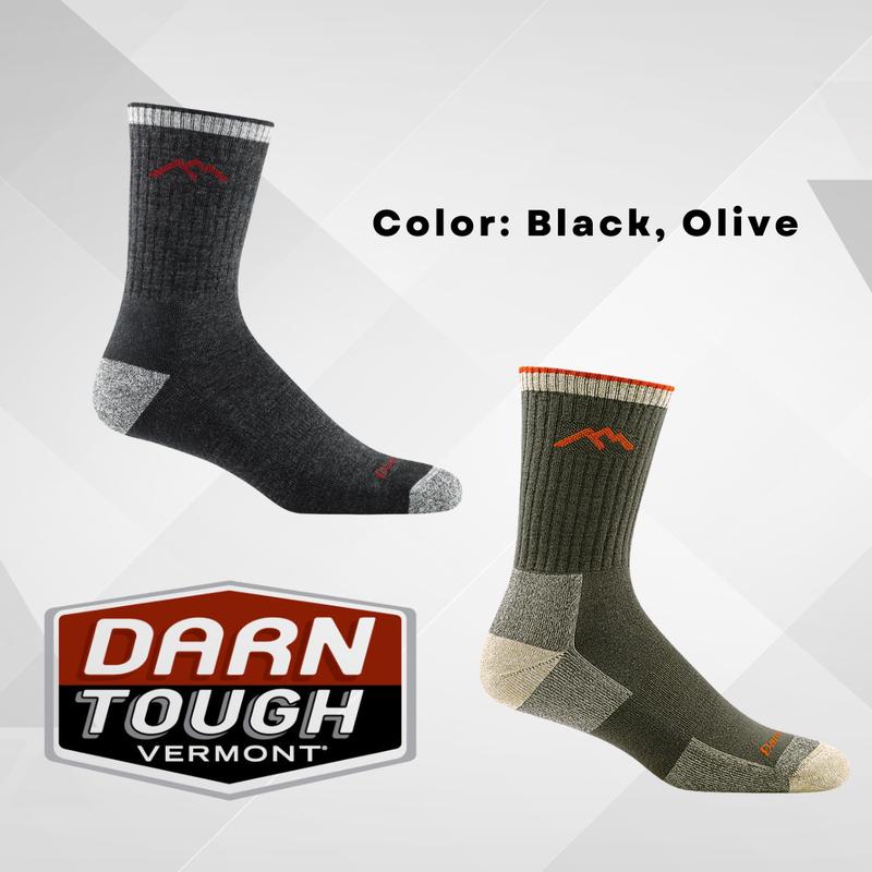 Darn Tough Sock, Unisex Hiker Micro Crew Midweight Hiking Sock, Color Black Olive, Size M L XL, Ideas For Outdoor Activity, Everyday Use, Menswear