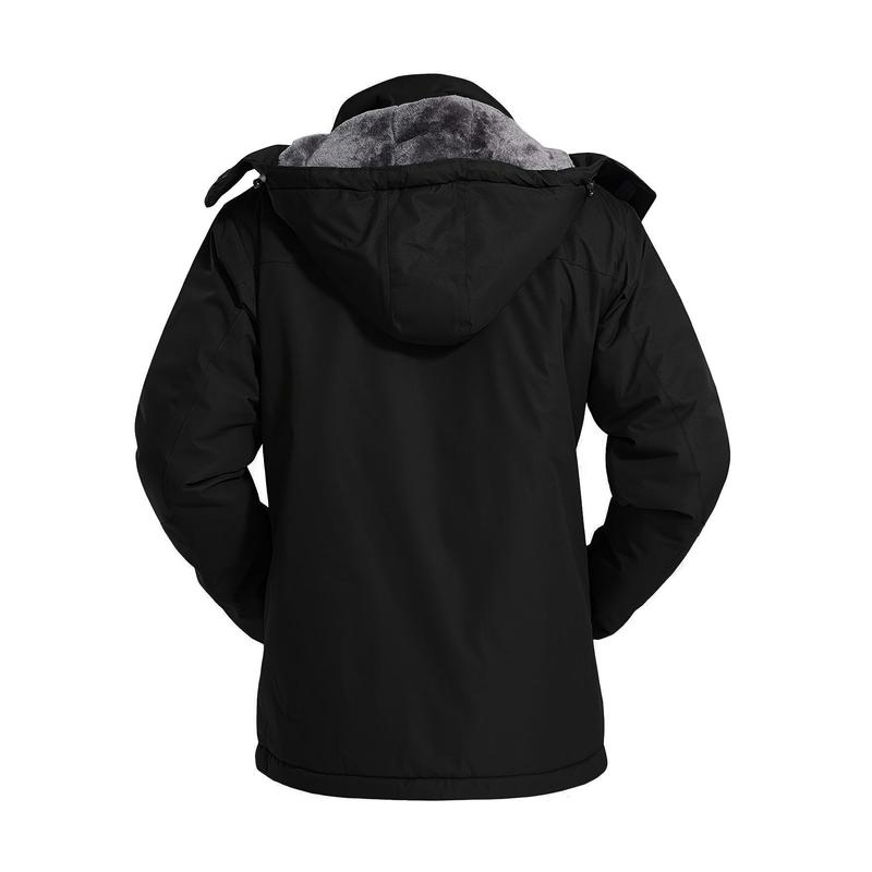 Men's Winter Snow Jacket All Polyester Fabric Windproof Water-resistant Fleece Lined Keep Warm Multi-pocket Safe And Practical Detachable Hat Adjustable Cuffs Outdoor Mountaineering Hiking Skiing Jacket Winter Warm Work Jacket