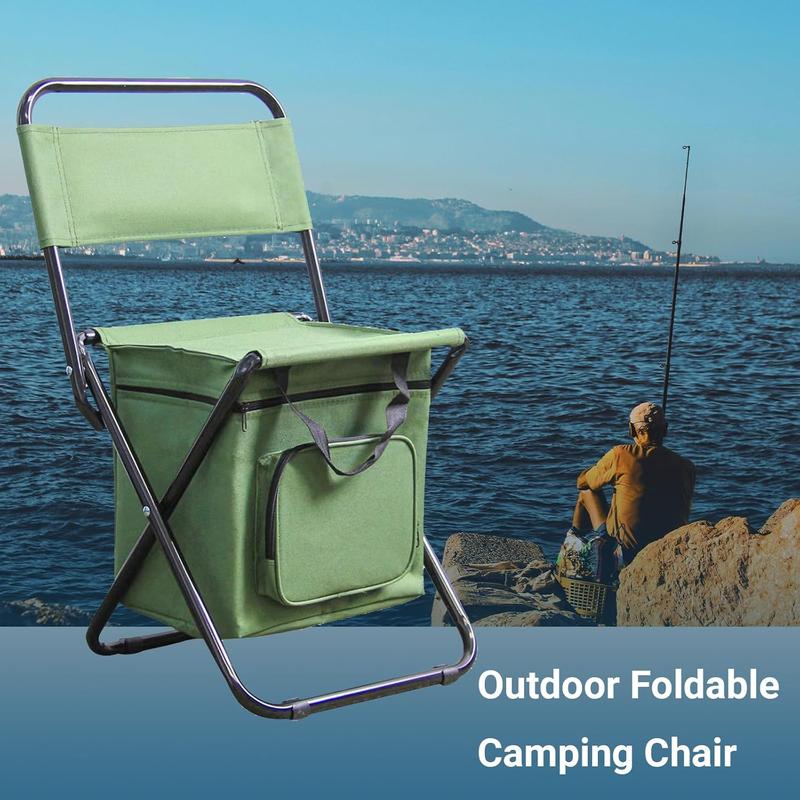 Portable Foldable Camping Chair with Cooler Bag with Backrest Fishing Stool Hunting Chair Backpack for Fishing Hiking Hunting (Green)