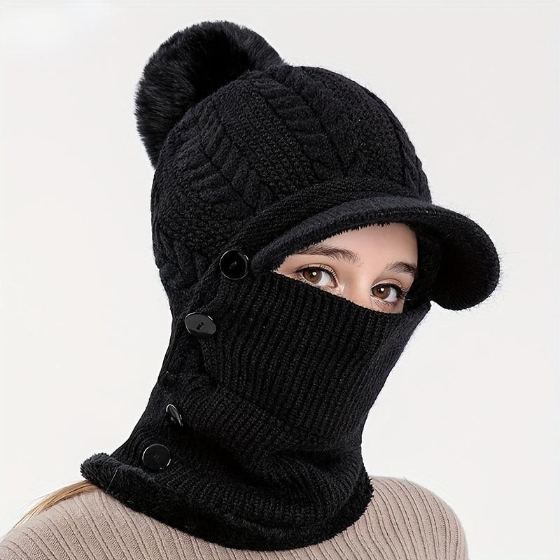 Winter Warm Knit Hat with Scarf, Windproof Knit Hat with Ear Cover, Outdoor Sports Hat for Skiing, Snowboarding, Cycling, Running, Hiking