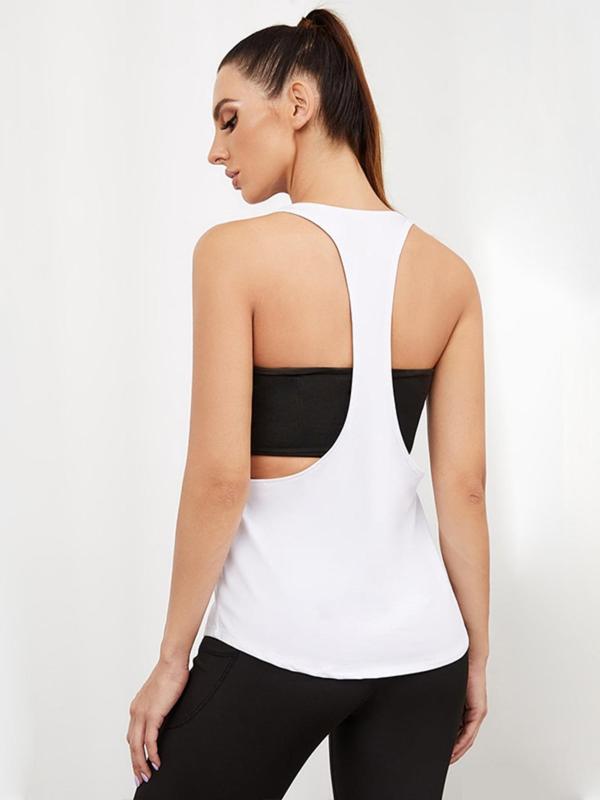 Women's Solid Backless Sports Racerback Vest, Quick Drying Breathable U Neck Sports Tank Top for Gym Workout Running, Ladies Sportswear Clothing for Summer