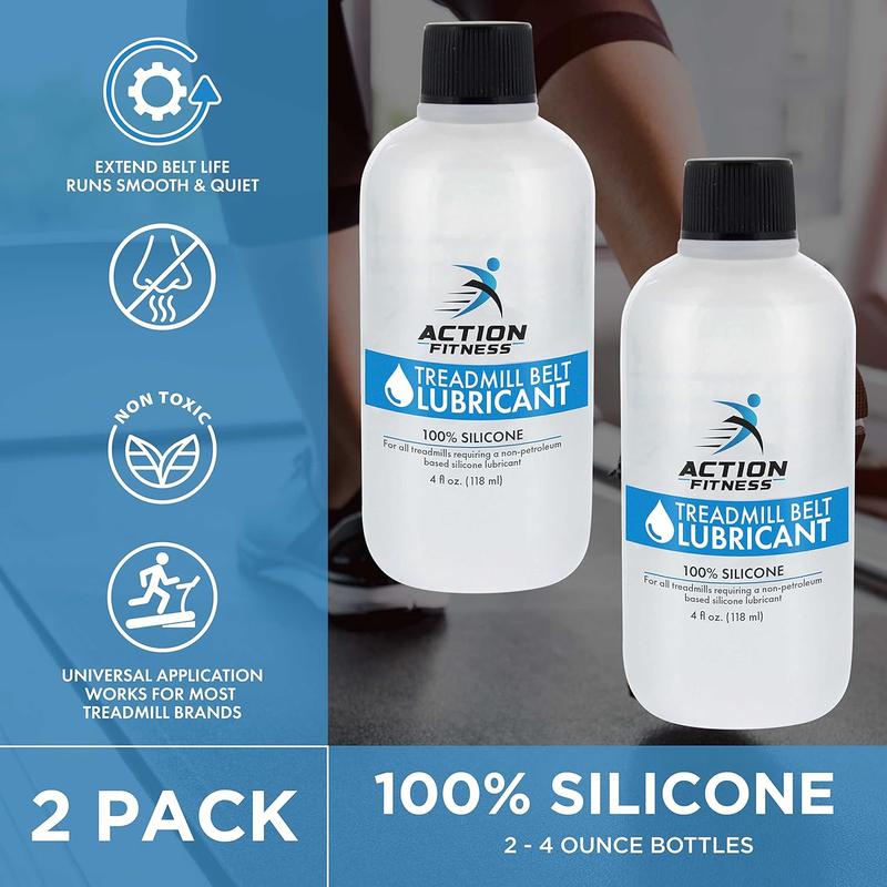 100% Silicone Treadmill Belt Lubricant, 8 Ounces (2 Pack, 4 oz. Bottles) with Both Application Tubes and Twist Spout Caps - Controlled Lube Flow, Full Belt Width Lubrication - Odorless