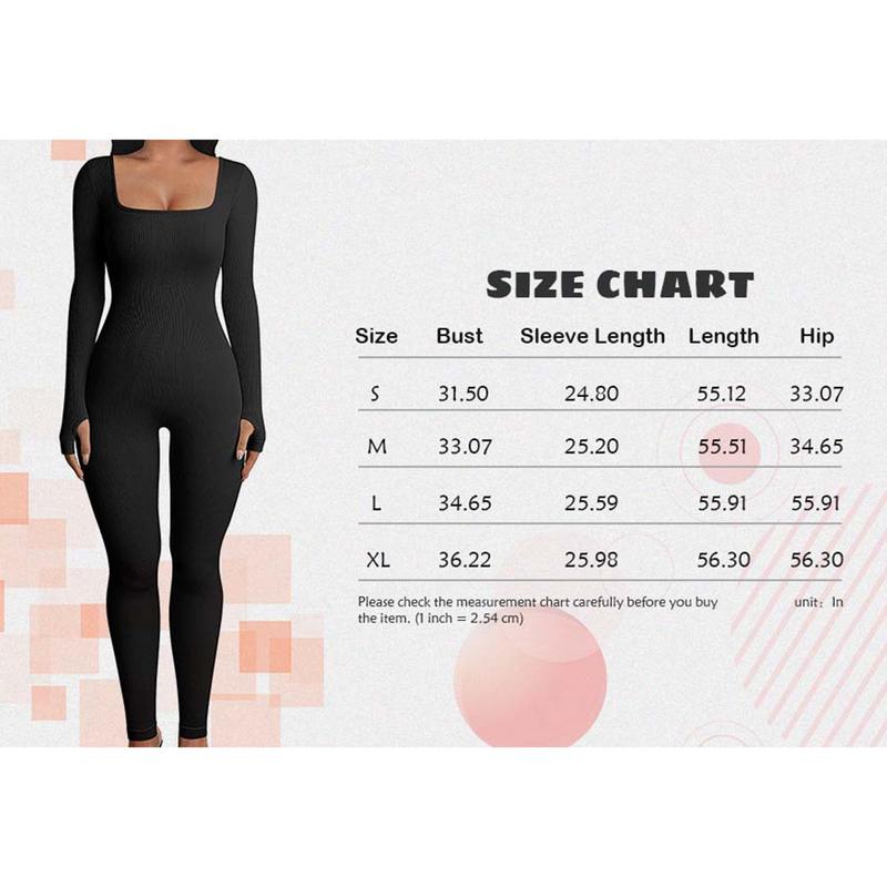 Women's Ribbed Jumpsuit for Yoga and Workout, Nylon Spandex Long Sleeve One Piece Leggings Romper - Comfortable and Breathable - Womenswear