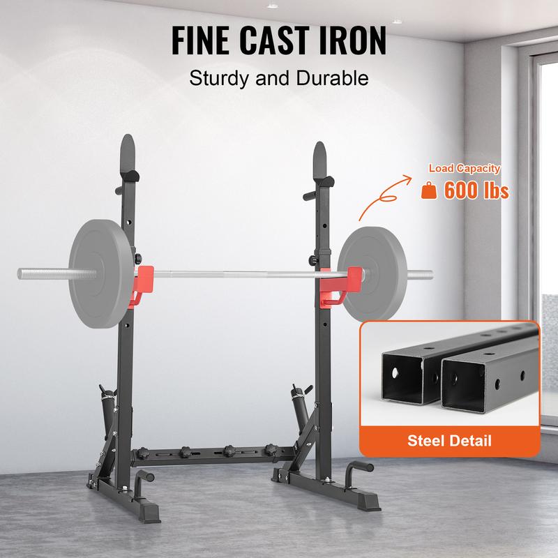 VEVOR Squat Stand Power Rack, Multi-Functional Barbell Rack with Hook, Weight Plate Storage Attachment, Adjustable Free Bench Press Stands, Max Load 600 Lbs Steel Exercise Squat Stand for Gym Home Gym