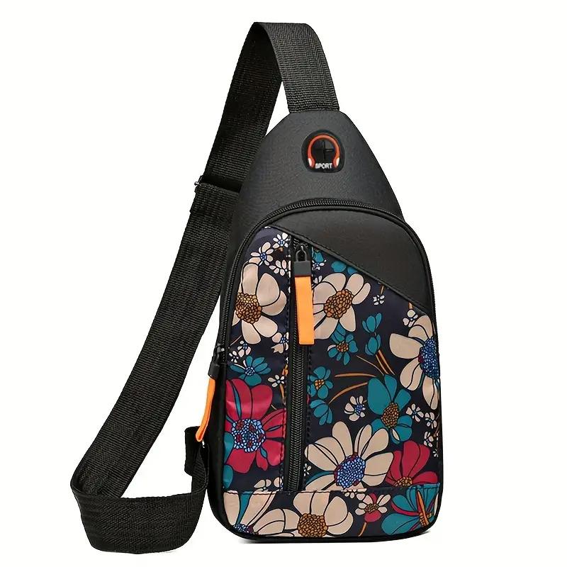 Floral Pattern Sling Backpack Chest Bag Crossbody Shoulder Bag Gym Cycling Travel Hiking Daypack