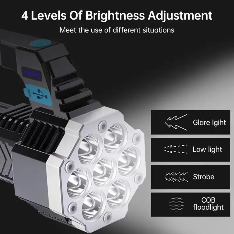 Portable High Brightness Camping Light, 1 Count USB Rechargeable LED Flashlight with Handle, 4 Levels Brightness Adjustment Night Light for Outdoor Hiking Fishing, Christmas Gift