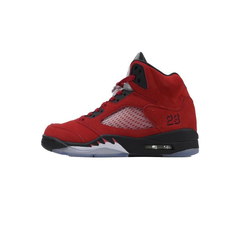 Jordan 5 popular red and black contrasting high top retro anti slip and cushioned thick soled casual sports shoes