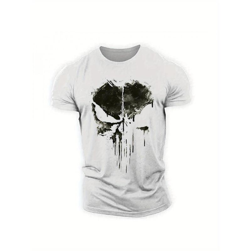 Skull Punisher Print T-shirt, Outdoor Short Sleeve Sportswear, Thin and Breathable, Lightweight Fitness Shirt