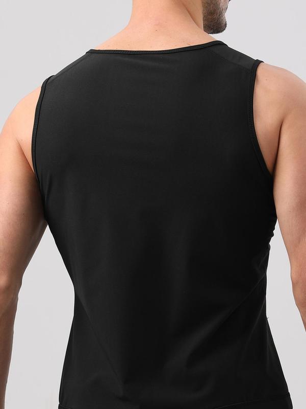 Men's Zip Up Sweat Sauna T-shirts, Slimming Body Shapewear Tank Top, Workout Fitness Sleeveless Top, Running Vest, Summer Compression Shirts, Men's Shapewear