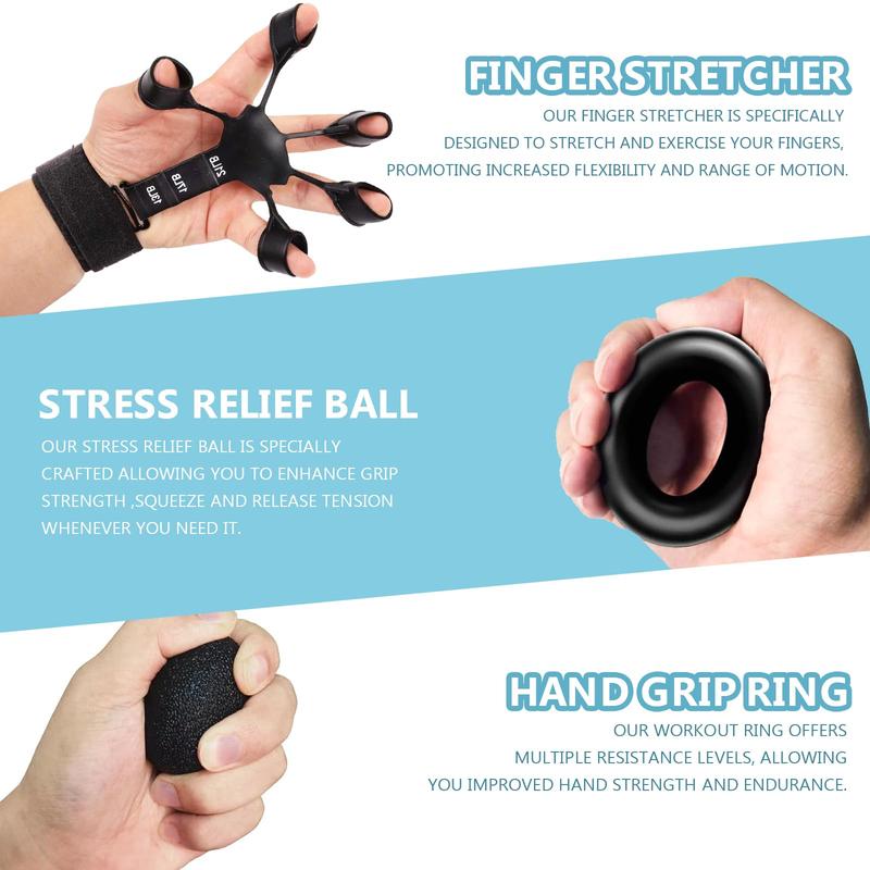 5 10 PCS Grip Strength Trainer Kits, Hand Grip Strengthener, Finger Exerciser, Hand Extension Exerciser, Finger Stretcher, Stress Relief Ball, Forearm Workout Ring for Muscle Building and Injury Recover