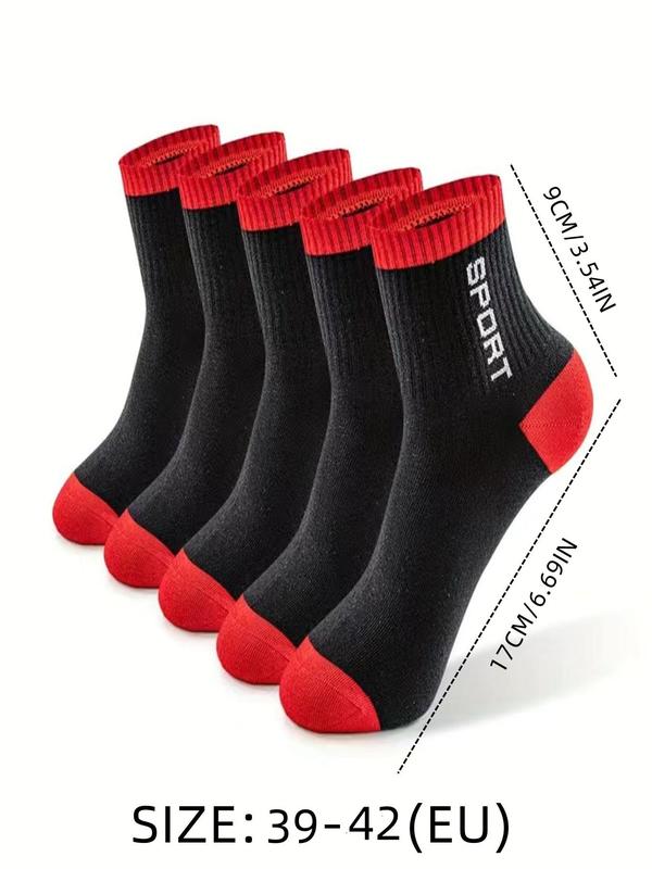 Men's Colorblock Letter Print Crew Socks, Casual Moisture Wicking Sports Socks, Soft Comfy Breathable Socks for All Seasons Daily Wear