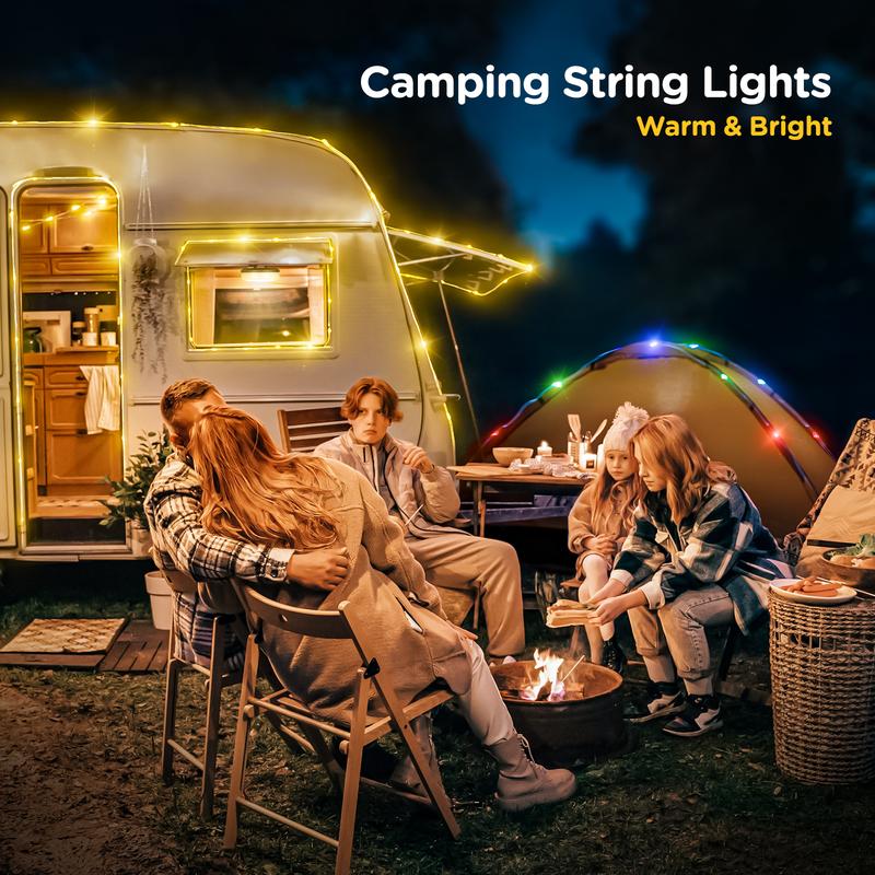 Camping String Lights, 4 in 1 USB Rechargeable Outdoor String light with 8 Lighting Modes for Camping, Hiking, Holiday Christmas Decoration