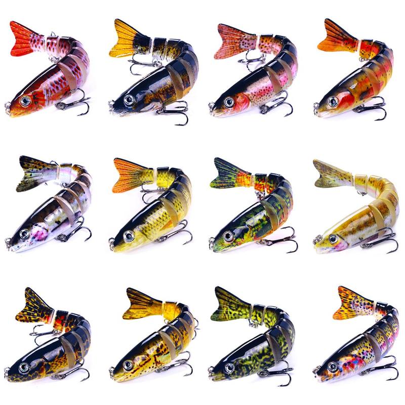 Artificial Fishing Lure, 12pcs set Colorful Multi-jointed Fish Shaped Fishing Lure with Hook, Fishing Accessories for Outdoor Fishing