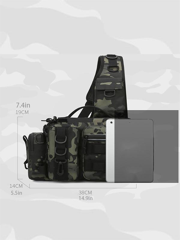 Unisex's Camo Pattern Sling Bag, Multi-functional Waterproof Large Capacity Tool Crossbody Bag, Travel Essentials, Gym Bag, Tackle Bag for Summer Fishing Camping Hiking Travelling, Gym Bag