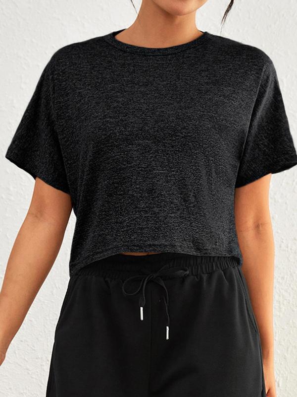 Women's Plain Backless Sports Tee, Casual Comfy Cut Out Batwing Sleeve Round Neck Sports T-shirt for Summer 2024, Compression Shirts, Ladies Sportswear for Indoor Outdoor Wear, Gym Clothing